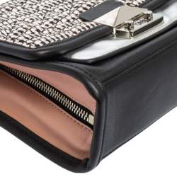 Pre Owned Karl Lagerfeld Black/Silver Leather and Tweed K/Kuilted Stud Shoulder Bag