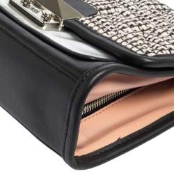 Pre Owned Karl Lagerfeld Black/Silver Leather and Tweed K/Kuilted Stud Shoulder Bag