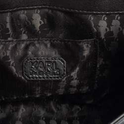 Pre Owned Karl Lagerfeld Black/Silver Leather and Tweed K/Kuilted Stud Shoulder Bag