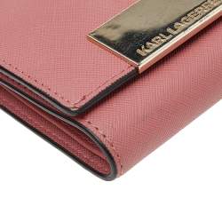Karl Lagerfeld Pink Saffiano Leather Trifold Wallet