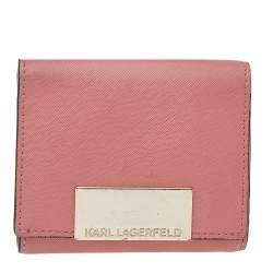 Karl Lagerfeld Pink Saffiano Leather Trifold Wallet