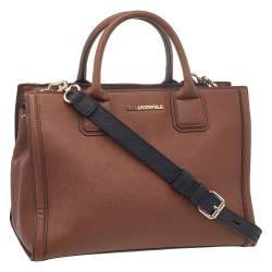 Pre Owned Karl Lagerfeld Brown/Black Saffiano Leather K Klassik Tote