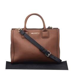 Pre Owned Karl Lagerfeld Brown/Black Saffiano Leather K Klassik Tote