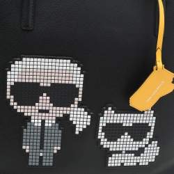 Karl Lagerfeld Black Leather K/Pixel Karl Choupette Shopper Tote