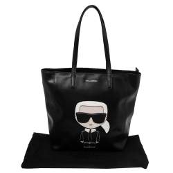 Pre Owned Karl Lagerfeld Black Leather K/Ikonik Shopper Tote
