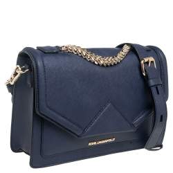 Pre Owned Karl Lagerfeld Navy Blue Leather K/Klassik Shoulder Bag