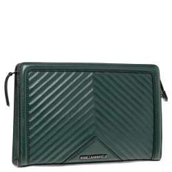 Pre Owned Karl Lagerfeld Green Quilted Leather Clutch