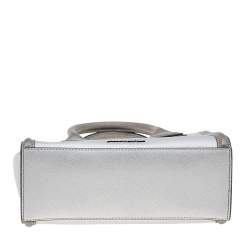 Karl Lagerfeld Metallic Silver/Dark Grey Saffiano Leather Mini K Klassik Tote