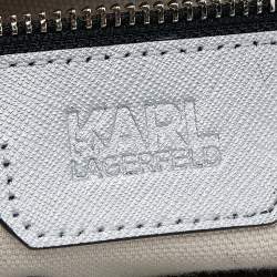 Karl Lagerfeld Metallic Silver/Dark Grey Saffiano Leather Mini K Klassik Tote