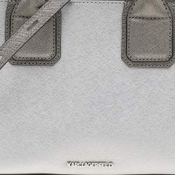 Karl Lagerfeld Metallic Silver/Dark Grey Saffiano Leather Mini K Klassik Tote