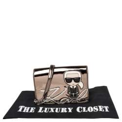 Karl Lagerfeld Silver High Gloss Leather K/IKONIK Shoulder Bag