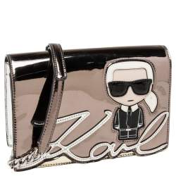 Karl Lagerfeld Silver High Gloss Leather K/IKONIK Shoulder Bag