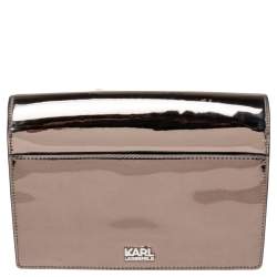 Karl Lagerfeld Silver High Gloss Leather K/IKONIK Shoulder Bag