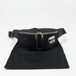 Pre Owned Karl Lagerfeld Black Nylon Ikonik Logo Belt Bag