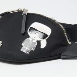 Pre Owned Karl Lagerfeld Black Nylon Ikonik Logo Belt Bag