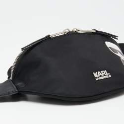 Pre Owned Karl Lagerfeld Black Nylon Ikonik Logo Belt Bag