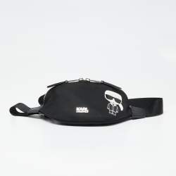 Pre Owned Karl Lagerfeld Black Nylon Ikonik Logo Belt Bag