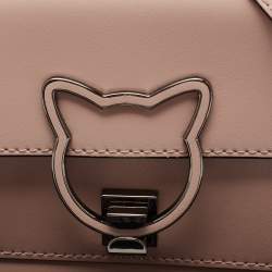 Pre Owned Karl Lagerfeld Beige Leather K/Kat Lock Shoulder Bag