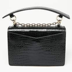 Karl Lagerfeld Black Croc Embossed K/Karl Seven Top Handle Bag