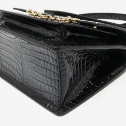 Karl Lagerfeld Black Croc Embossed K/Karl Seven Top Handle Bag