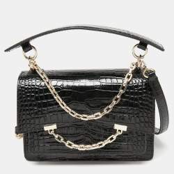 Karl Lagerfeld Black Croc Embossed K/Karl Seven Top Handle Bag