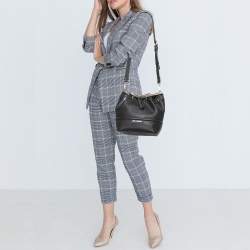 Pre Owned Karl Lagerfeld Black Leather Drawstring Bucket Bag