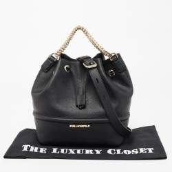 Pre Owned Karl Lagerfeld Black Leather Drawstring Bucket Bag