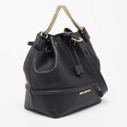 Pre Owned Karl Lagerfeld Black Leather Drawstring Bucket Bag