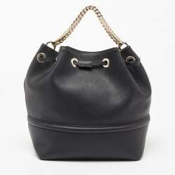 Pre Owned Karl Lagerfeld Black Leather Drawstring Bucket Bag