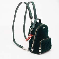 Karl Lagerfeld Green Velvet and Leather Mini Kaia Gerber Backpack