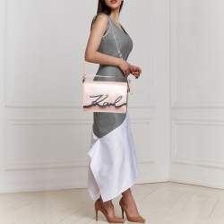 Pre Owned Karl Lagerfeld Pink Leather K/Signature Top Handle Bag