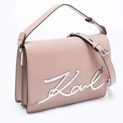 Pre Owned Karl Lagerfeld Pink Leather K/Signature Top Handle Bag
