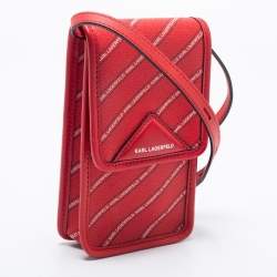 Karl Lagerfeld Red Coated Canvas And Leather Mini K/Stripe Logo Crossbody Bag    