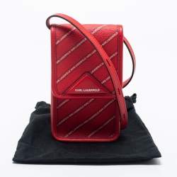 Karl Lagerfeld Red Coated Canvas And Leather Mini K/Stripe Logo Crossbody Bag    