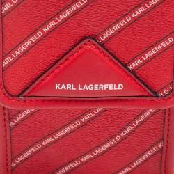 Karl Lagerfeld Red Coated Canvas And Leather Mini K/Stripe Logo Crossbody Bag    