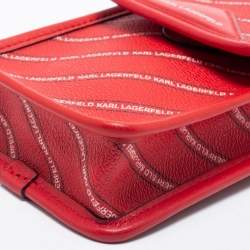 Karl Lagerfeld Red Coated Canvas And Leather Mini K/Stripe Logo Crossbody Bag    