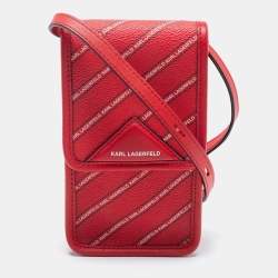 Karl Lagerfeld Red Coated Canvas And Leather Mini K/Stripe Logo Crossbody Bag    