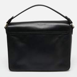Pre Owned Karl Lagerfeld Black Leather And Suede Logo Top Handle Bag
