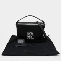 Pre Owned Karl Lagerfeld Black Leather And Suede Logo Top Handle Bag