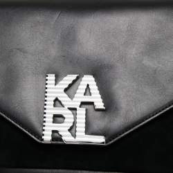 Pre Owned Karl Lagerfeld Black Leather And Suede Logo Top Handle Bag
