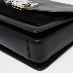 Pre Owned Karl Lagerfeld Black Leather And Suede Logo Top Handle Bag