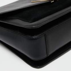 Pre Owned Karl Lagerfeld Black Leather And Suede Logo Top Handle Bag