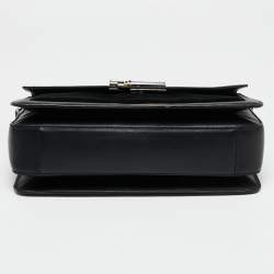 Pre Owned Karl Lagerfeld Black Leather And Suede Logo Top Handle Bag