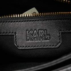 Pre Owned Karl Lagerfeld Black Leather And Suede Logo Top Handle Bag