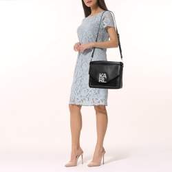 Pre Owned Karl Lagerfeld Black Leather And Suede Logo Top Handle Bag