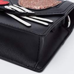Karl Lagerfeld Black Leather K/Cocktail Cat Crossbody Bag