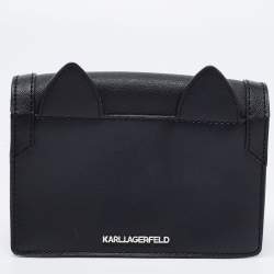 Karl Lagerfeld Black Leather K/Cocktail Cat Crossbody Bag