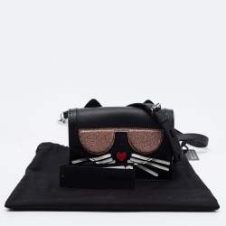Karl Lagerfeld Black Leather K/Cocktail Cat Crossbody Bag