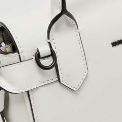 Pre Owned Karl Lagerfeld White Printed Leather Mini K/Ikon Top Handle Bag