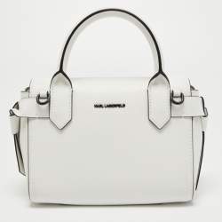 Pre Owned Karl Lagerfeld White Printed Leather Mini K/Ikon Top Handle Bag